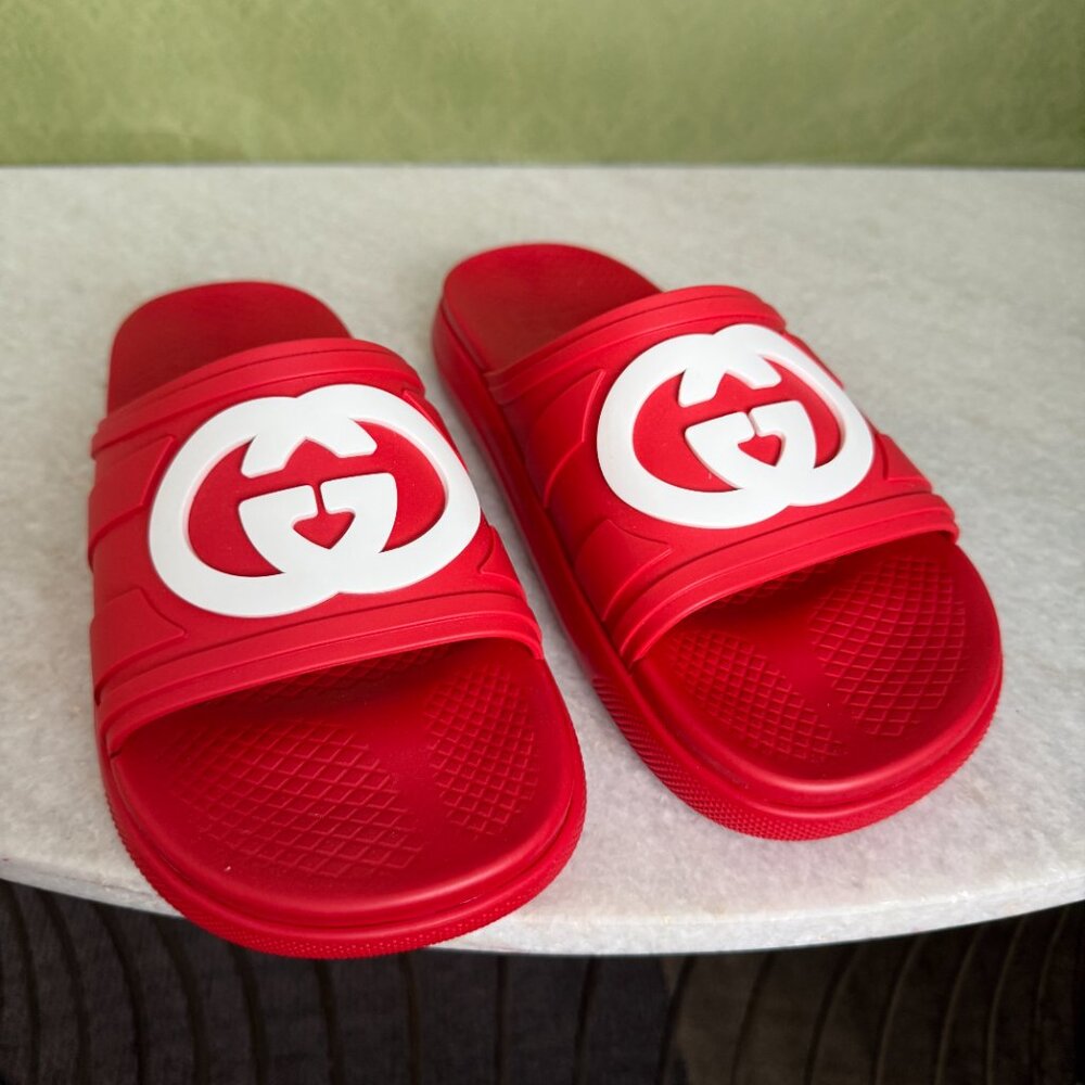 Gucci 780296 Red Rubber Men's GG Sandals, sz Gucci 6 - Picture 8 of 8